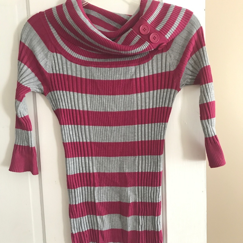 Dark pink and gray striped shirt